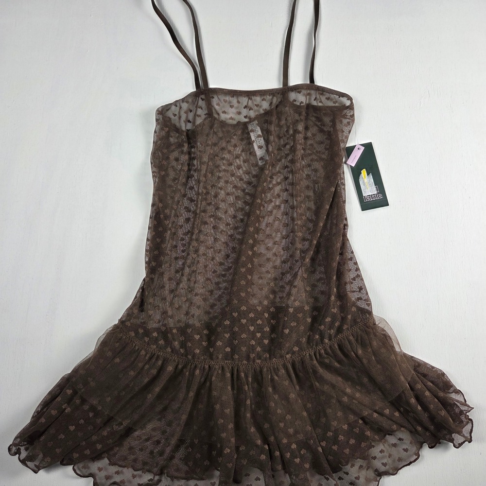 Wild Fable Coquette Brown Heart Mesh Mini Dress XXS NWT Tiered Ruffle Layering